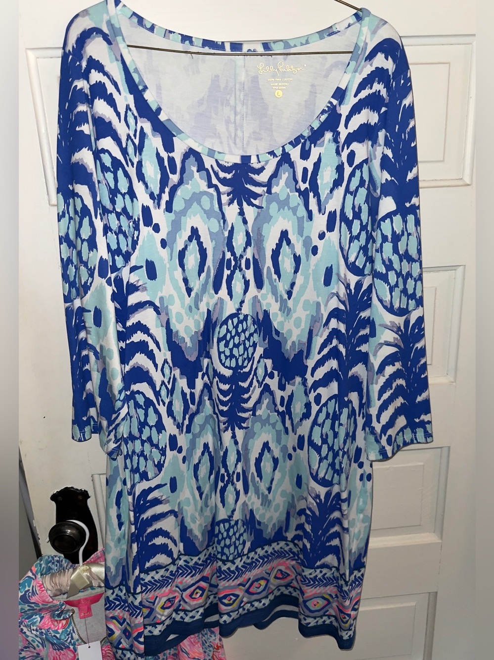 Lilly Pulitzer Blue White Pima Cotton Beacon Dress Tropic Call Me Serene Large